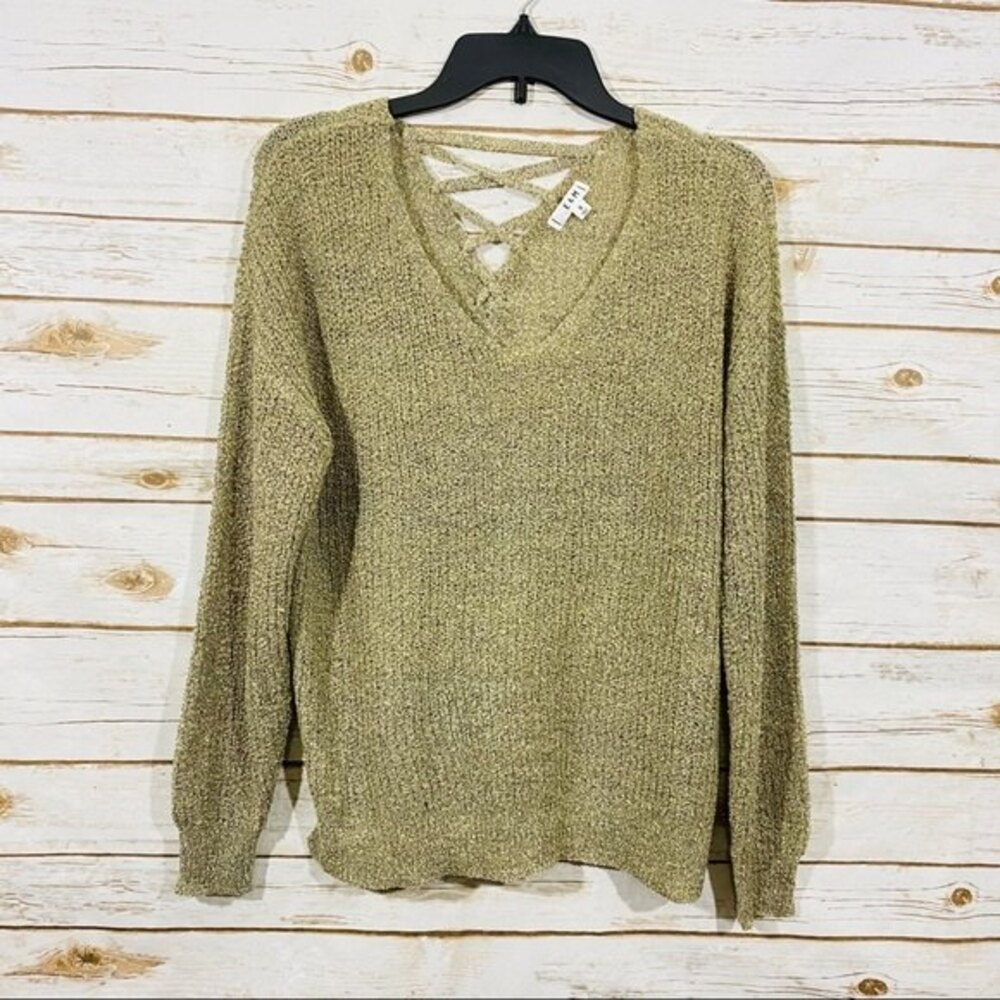 E&M Natu Knit Sweater Lace-Up Back Side Slit - Natural Size S‎